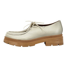 M&S Collection Genuine Leather Boat Shoes – Beige Cream Lace-Ups