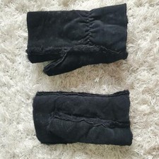 Black suede and faux fur cut down mitten gloves Fit small