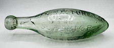 Antique Torpedo Bottle Derby RACC Soda Water c.1880 Aqua Glass Hamilton Z1