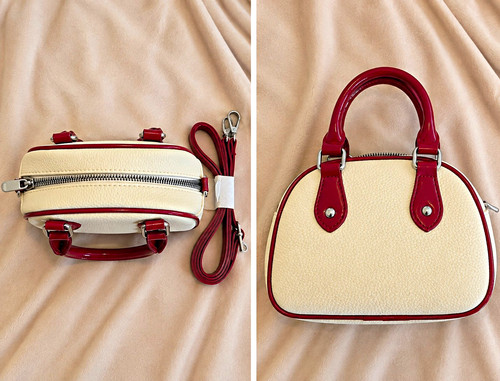 Small beige red faux leather - small,