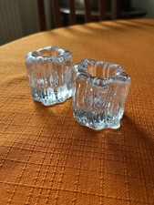 Pair Of Swedish Art Glass Ice Cube Candle Holders Orrefors By Goran Warff