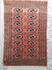 Handmade  vintage Bokhara Rug From Pakistan Pale Coppery Rose Colour Traditional