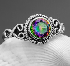 New Super 925 Sterling Silver Mystic Fire Topaz Facet Cut Gemstone Ring Gift Box