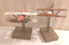 2 × Wooden Model Biplanes for Desk Display Aviation Ornament