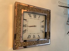 THE RANGE large Wall Clock Sparkly  Rose Gold Crushed Crystal Mirror Finish Vgc