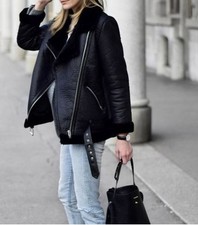 Zara Faux Leather Aviator Biker Jacket