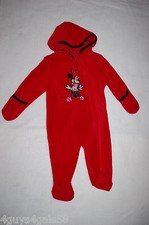 Baby Girls RED MINNIE MOUSE SNOWSUIT Lt Weight Fleece Pram HOODED Zip Up 3-6 MO
