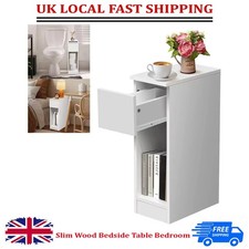 Slim Wood Bedside Table Bedroom Nightstand with Shelf & Drawer, Narrow Cabinet 