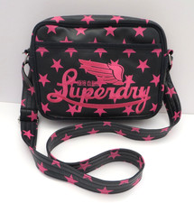 Rare Real Superdry Japan Black Pink Stars Messenger Bag Satchel Crossbody Bag