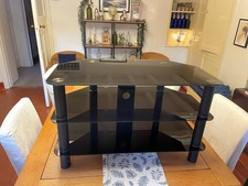 3 Tier Black Tempered Glass TV Stand with Chrome Detail  H48 cm x W80 cm x D45cm