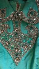 Vintage 70s Beaded Sequin Turquoise Maxi Dress Stage Drag Glam UK 12 14