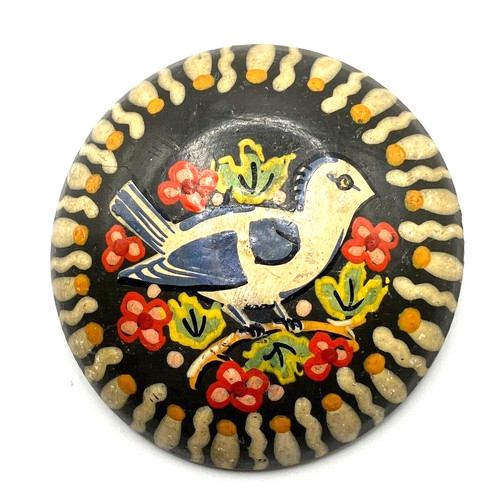 Antique folk art brooch hand - art,