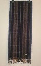 Lacoste 100% Wool Brown Check Winter Luxury Tassle Fringe Scarf Accessory