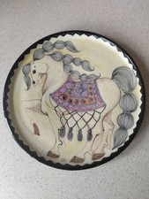 Jo Chelt of Cheltenham, 1970, studio pottery plate. White Show Horse Dressage