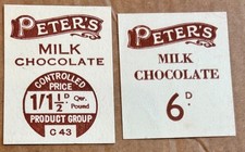 2 X PETER'S Sweet Shop Display Cards SWISS MILK CHOCOLATE 6d Controlled Price