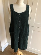 New Look  Women’s Green  Jumbo Cord Pinafore Dress Size 12 Pockets Country Charm