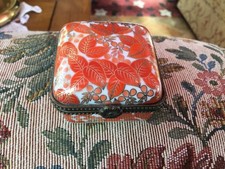 Limoges Trinket Box - Orange Floral Pattern - Peint Main