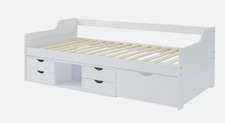 Cabin Wooden Day Bed in White Kids Bed Childrens Bunk with Drawers 3FT Single