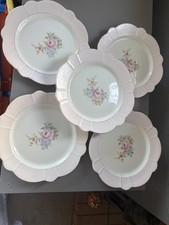 Set Of 5 Pastel Pink 9” bone china cake plates vintage floral Rose