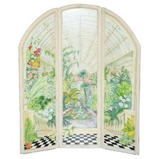 STUNNING VERY LARGE 1930'S WATERCOLOR ROOM DIVIDER FOLDING SCREEN GARDEN SCENE