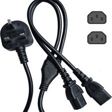 Dual C13 Power Splitter Cable UK Plug IEC Female Socket Y Lead Scanner UPS PDU