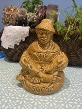 Vintage 1960s SADLER Man Ochre Glazed Ceramic Sugar Caddy Storage pot No 972139