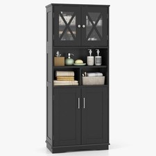 COSTWAY Tall Bathroom Cabinet Large Floor Storage Cabinet-Black