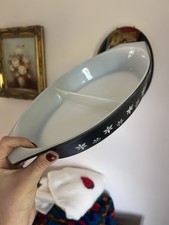 Vintage Pyrex Black Snowflake 1.5 Quart Divided Casserole Dish No Lid VGC