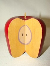 Vintage 1980s FOLK ART Carved & Painted WOOD Display APPLE, Country Kitchen, #1
