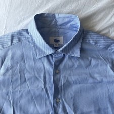 Mens Dunhill Shirt Size XL in Blue & White Check Pattern Short Sleeve