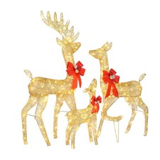 3PCS Large Lighted Christmas Deer Family Set w/LED Christmas Reindeer Decor Gold
