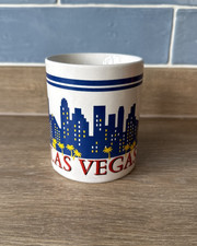 Vintage Las Vegas Mug White Blue Skyline Dice Slot Machine Cards Chips 2004