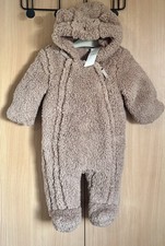 M&S Baby Snowsuit / Pram Suit Size 6-9 Months Brown Teddy Fleece 