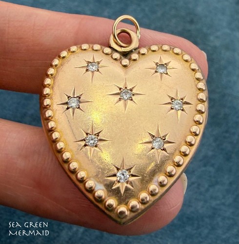 Gold heart locket pendant - pendant, w