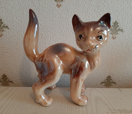 Vintage ceramic large cat - vintage,