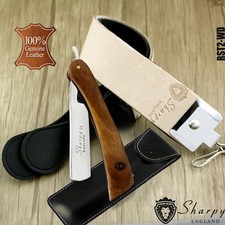 BARBER SALON STRAIGHT CUT THROAT SHAVING RAZOR AND LEATHER SHARPENING STROP PRO