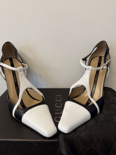 Gucci black white leather - &,