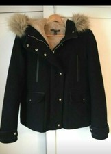 ZARA TRF Black Duffle Coat with Detachable Fur Hood.. Size S