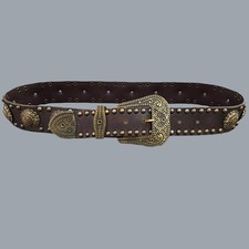 Vintage Nanni Belt Brown Leather Gold Metal Heavy Belt 34"/85cm Superb Condition