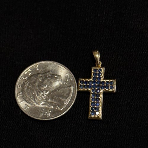 14k gold blue sapphire cross - 14k,