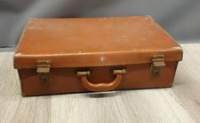 Vintage Small Brown Leather Style Suitcase 46cm x 30cm x 14cm Clean Condition