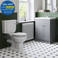 Bathroom Suite Close Coupled Toilet & Sink Basin Grey Vanity Unit Traditional