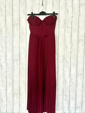 House of CB Marcella Berry Pleated Satin Maxi Dress Size Medium