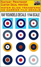 RAF ROUNDELS DECALS WATER SLIDE TRANSFERS  1/144 SCALE MODELS PLANES R.A.F JETS