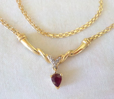 Adorable 14K Yellow Gold Pear Ruby Diamond Necklace - 4.10 gms, 17 in, 0.32 ctw