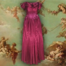 Vintage 1980s Red Purple Satin Bridesmaid Evening Ballgown Dress Fits 8-10