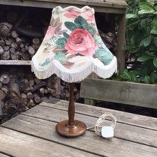 Vintage Traditional Shabby Chic Pink Floral Tasseled Lampshade For A Table Lamp