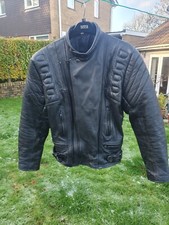 BLACK LEATHER MOTORCYCLE JACKET Chest 46 Excellent Condition