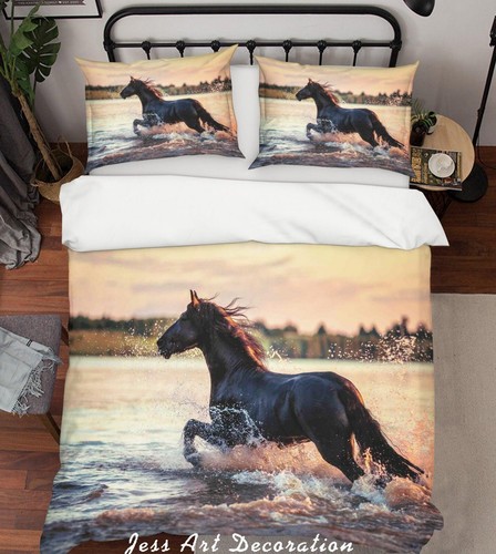 Black horse river - horse, landscape