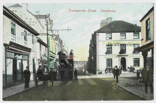 Camborne tram shops people - tram,